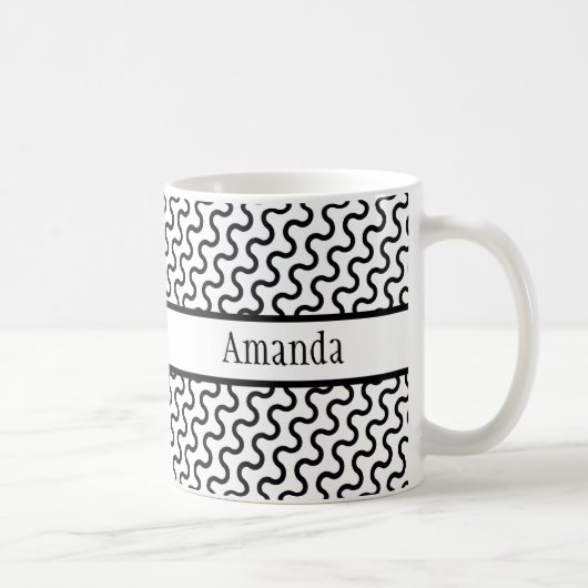 Mug Rétro blanc et noir, Motif des vagues diagonales (Droite)