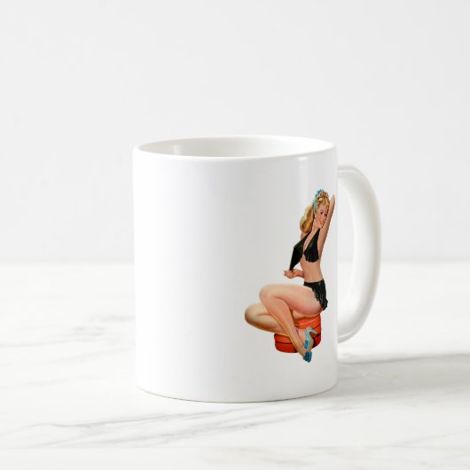 Mug Retro Blonde pin-up fille en mini jupe noire  (Devant droit)