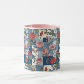 Mug Retro Blue Jean Denim Patchwork avec Rose (Centre)