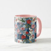 Mug Retro Blue Jean Denim Patchwork avec Rose (Devant droit)