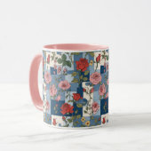 Mug Retro Blue Jean Denim Patchwork avec Rose (Devant gauche)