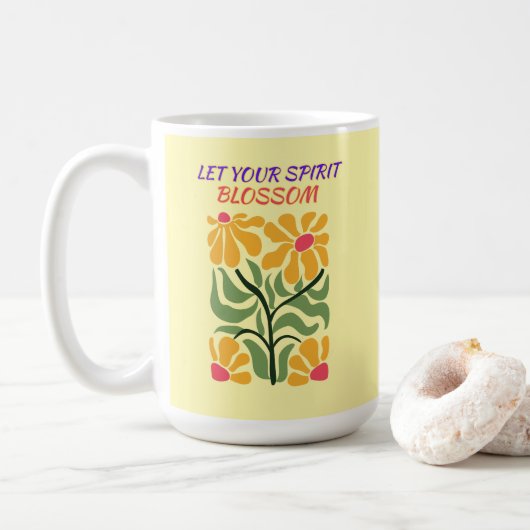 Mug Retro Boho Blooming Flowers Inspiration Quote (Avec donut)