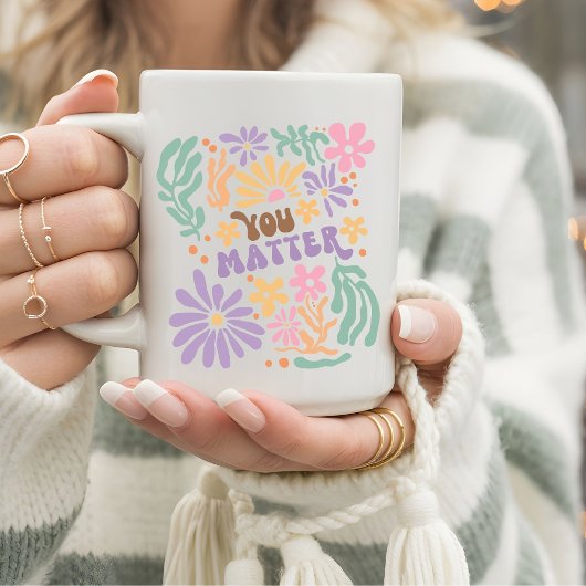 Mug Retro Boho Floral Vous Comptez Santé Mentale