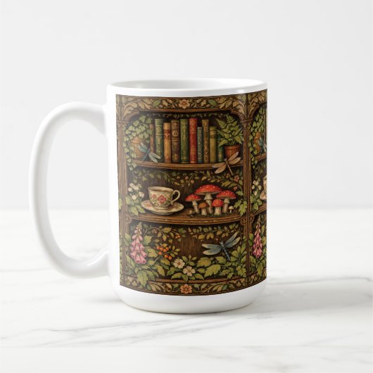 Mug Retro book shelf mushrooms coffee floral (Gauche)