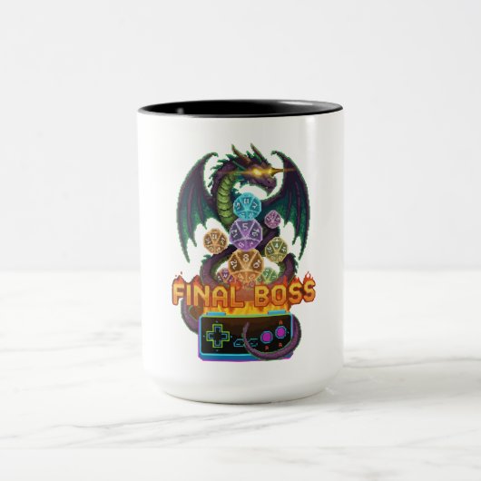 Mug Retro Boss Final Dragon & Dice | Gamer TTRPG Pixel (Centre)