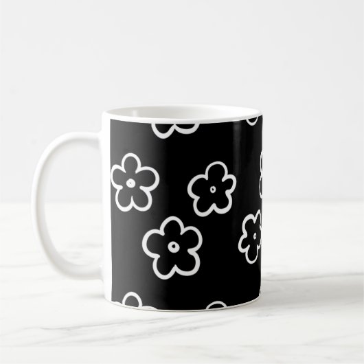Mug Retro Chic noir et blanc Floral Classic Y2K (Gauche)