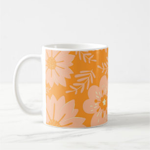 Mug Retro Chic Orange Pêche Fuzz Floral Chaud Vintage