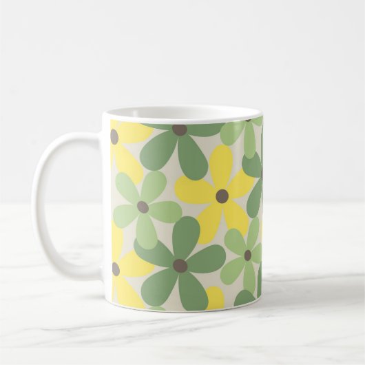 Mug Retro Chic Vert Jaune Floral Funky Y2K (Gauche)