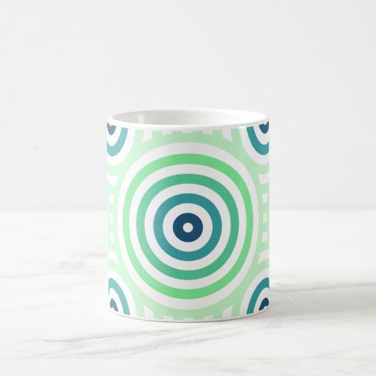 Mug Retro Circulaire Geometric Pattern en Green & Blue (Centre)