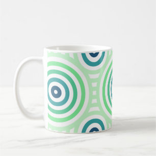 Mug Retro Circulaire Geometric Pattern en Green & Blue