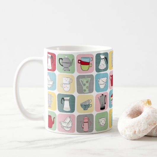 Mug Retro Coffee Pots and Cups (Avec donut)