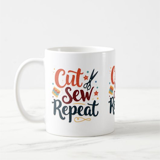 Mug Rétro "Couper Coudre Répéter" Conception pour Amou (Gauche)