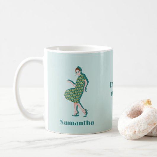 Mug Retro Dancing Queen Green Nom personnalisé Café Mu (Avec donut)