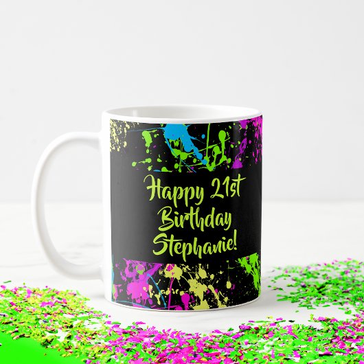 Mug Retro de la fête des années 80 Neon Paint Splatter