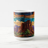 Mug Retro desert scene Sedona mountains stainglass art (Centre)