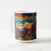 Mug Retro desert scene Sedona mountains stainglass art (Devant gauche)