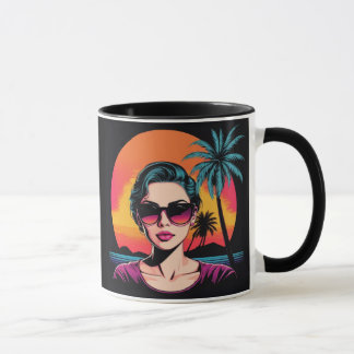 Mug Rétro design beauté avec lunettes de soleil