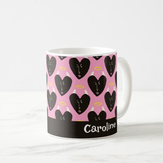 Mug Retro Devil Hearts Kitschy Kitchen Nom personnalis (Devant droit)