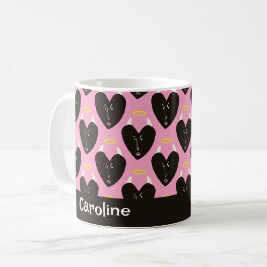 Mug Retro Devil Hearts Kitschy Kitchen Nom personnalis (Devant gauche)