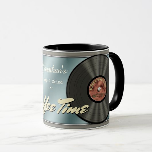 Mug Rétro disque vinyle drôle (Devant droit)
