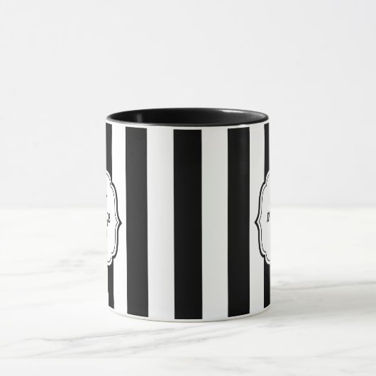 Mug Retro Elegant Personalized Black and White Stripe (Centre)