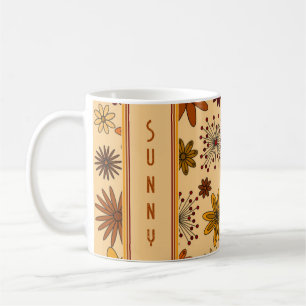 Mug Rétro Fleur Jaune Moutarde Orange Bourgogne Années