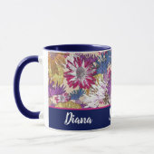 Mug Rétro, floral, fleurs rouges, bouquet, fleurs bleu (Gauche)