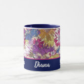 Mug Rétro, floral, fleurs rouges, bouquet, fleurs bleu (Centre)