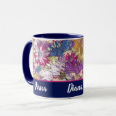 Mug Rétro, floral, fleurs rouges, bouquet, fleurs bleu (Devant gauche)