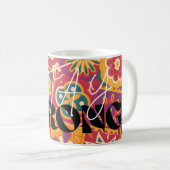 Mug Rétro floral patchwork des années 70 Restez fortE (Devant droit)