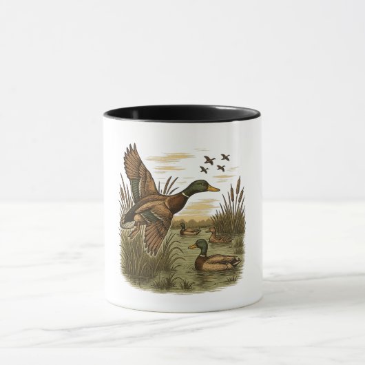 Mug Retro-Flying-Mallard-Duck-Hunting (Centre)