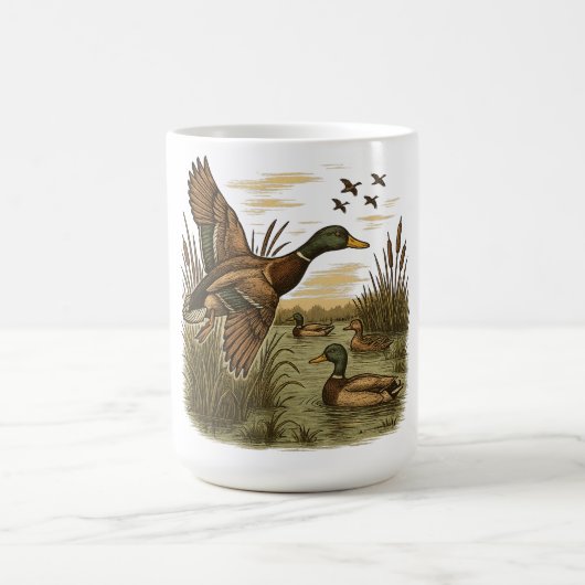 Mug Retro-Flying-Mallard-Duck-Hunting, (Centre)