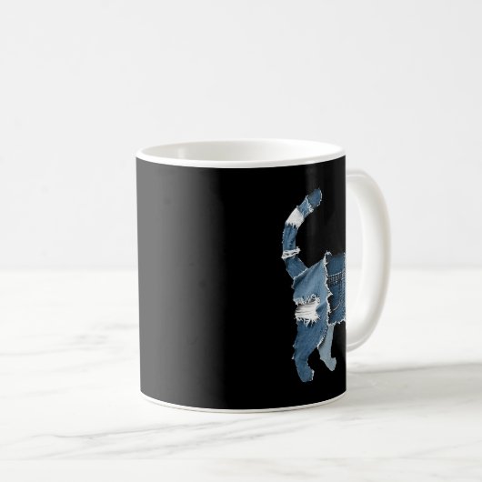 Mug Retro Funny Denim Patch Animal Cat  (Devant droit)