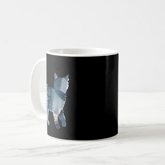 Mug Retro Funny Denim Patch Animal Cat  (Devant gauche)