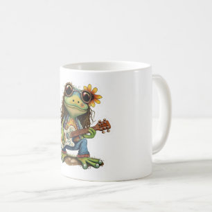 Mug Retro Funny Hippie Frog Porter du verre Jouer Pian