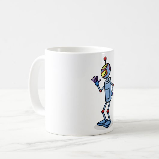 Mug Retro Futuristic Robot Character Waving (Devant gauche)