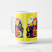 Mug Retro Halloween Kawaii Chat noir, design Citrouill (Devant gauche)