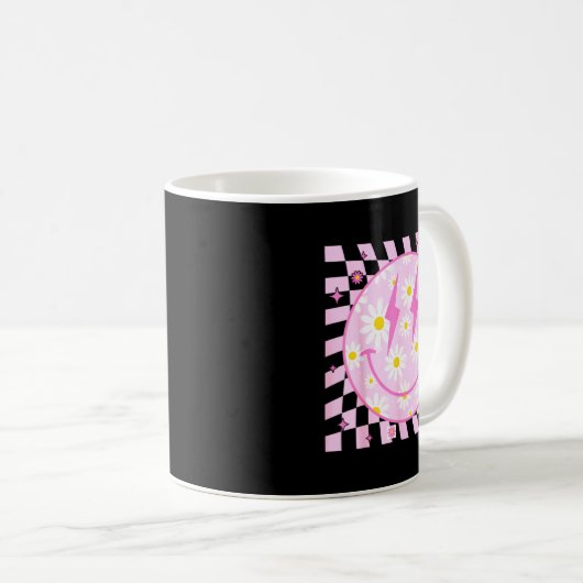 Mug Retro Happy Smile Face Checkered Pattern Nk Daisy  (Devant droit)