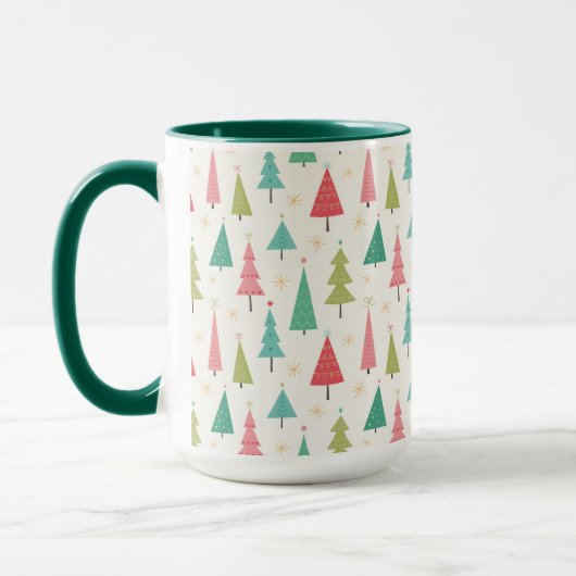 Mug Retro Joyeux arbres de Noël Fun Motif de vacances (Gauche)