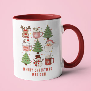 Mug Rétro Joyeux Noël Père Noël Renne Nom