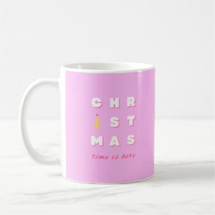 Mug Retro Joyeux Noël rose Décor de vacances Preppy