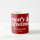Mug rétro Joyeux Noël vacances design<br><div class="desc">retro font joyeux Noël design de Noël. Avec du texte et des arbres dessinés à la main.</div>