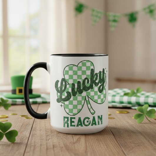 Mug Retro Lucky Shamrock St Patrick's Day Monogramme