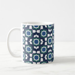 Mug Rétro Méditerranéen Bleu Nuit Blanc