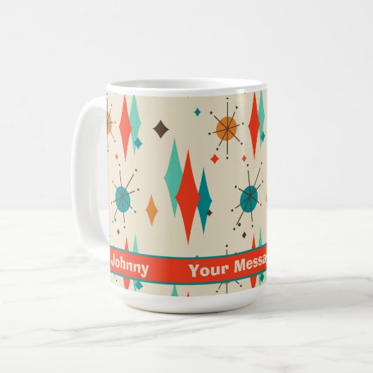 Mug Retro Mid Century Starburst Diamond Personnalisé (Devant gauche)