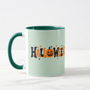 Mug Rétro Mignon Épouvantable Typographie de citrouill
