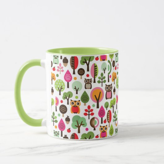 Mug rétro motif de hibou d'arbre rose de feuille (Gauche)