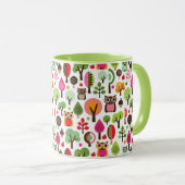 Mug rétro motif de hibou d'arbre rose de feuille (Devant droit)