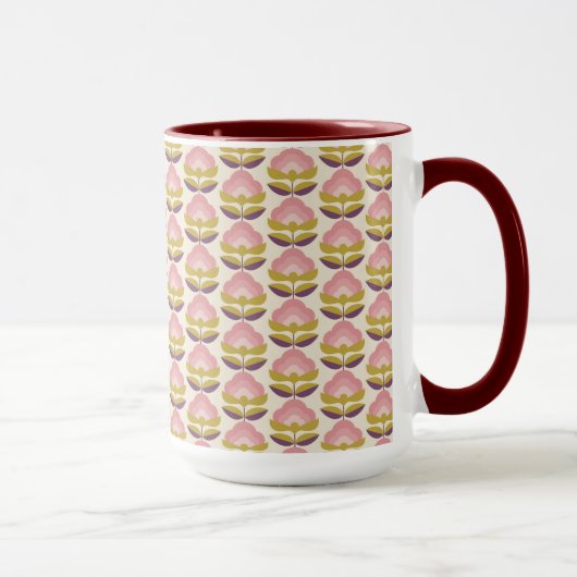 Mug Rétro motif floral rose et pourpre (Droite)