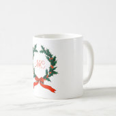Mug Rétro Noël Holly Wreath avec initiales vacances (Devant droit)